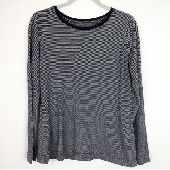 LOFT Tops - Loft 100% Cotton Long Sleeve Striped Navy & White